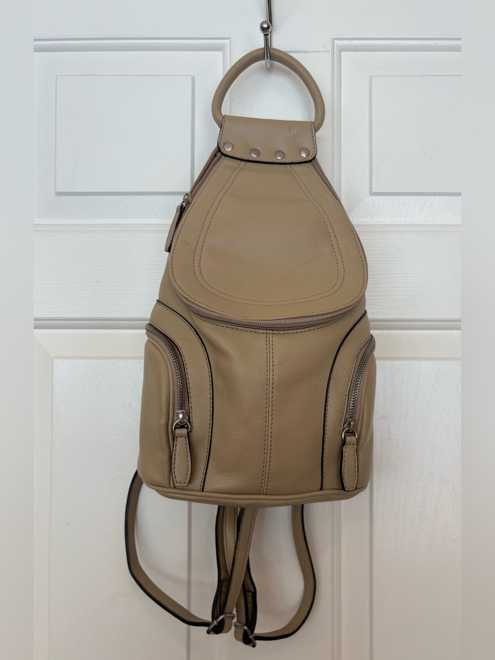 Vintage Nine West Tan Leather Convertible Sling Backpack Bag Purse 90s Y2K